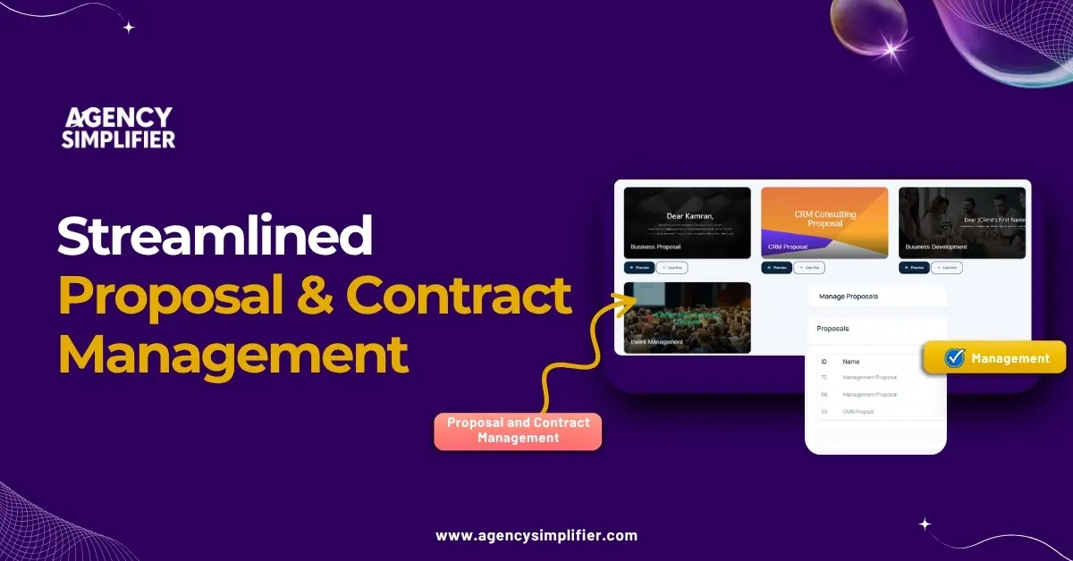 Proposal and contract management screen in AgencySimplifier for faster deal closure and tracking.