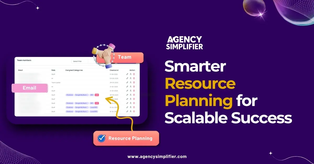 Team resource planning dashboard in AgencySimplifier for task allocation and workload tracking.