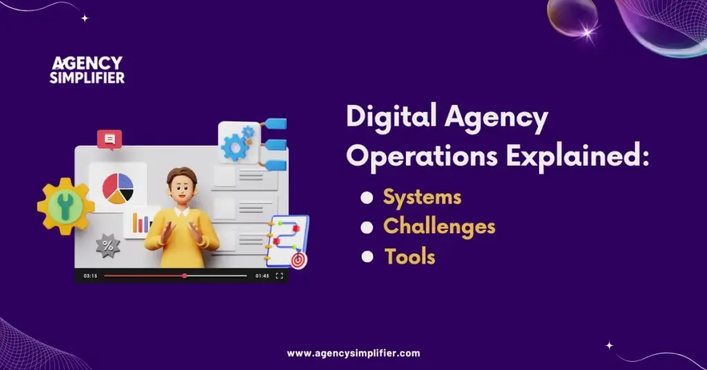 Feature image for blog on digital agency operations, covering systems, tools, and challenges in agency management.