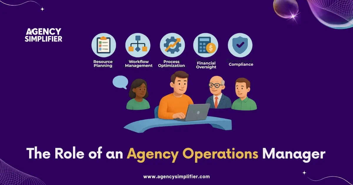 Visual overview of the key responsibilities and role of an agency operations manager in streamlining agency performance.